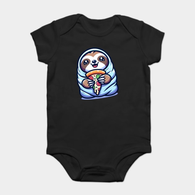 Cute Baby Sloth with a Slice of Pizza Baby Bodysuit by logiamerch